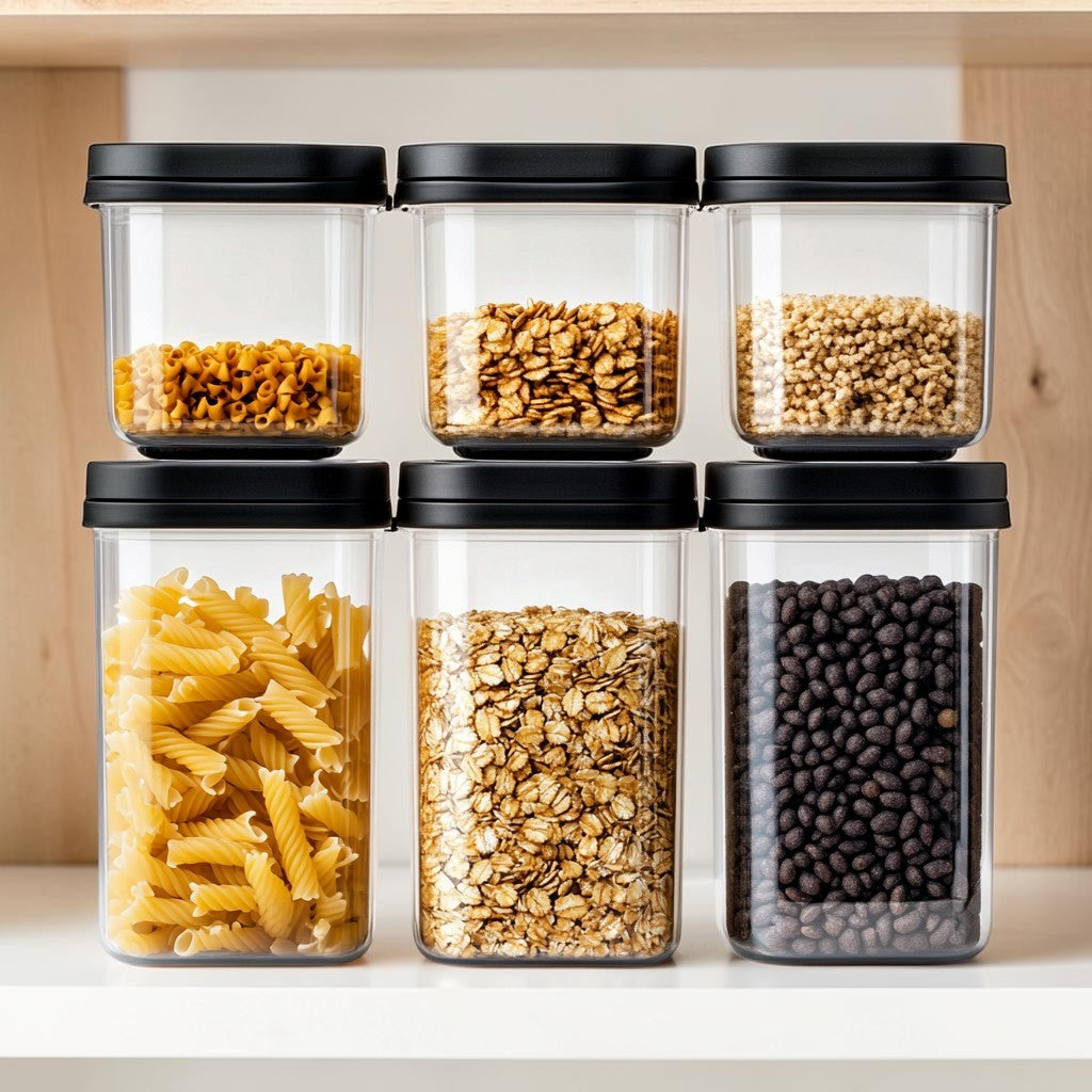 Huxly Airtight Food Storage Containers with Lids - BPA Free Clear Plastic Pantry Organization for Flour, Cereal & Pasta - 5 Pack