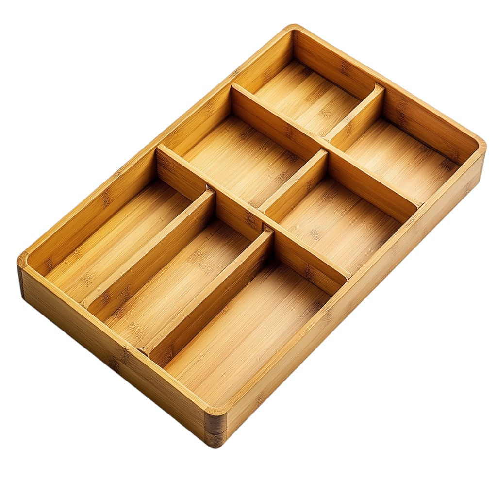 Huxly Bamboo Drawer Organizer for Utensils & Cutlery - Expandable Kitchen Drawer Tray - Natural Wood Storage - Large