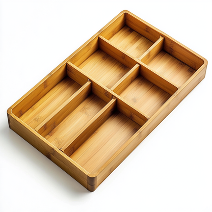 Huxly Bamboo Drawer Organizer for Utensils & Cutlery - Expandable Kitchen Drawer Tray - Natural Wood Storage - Large