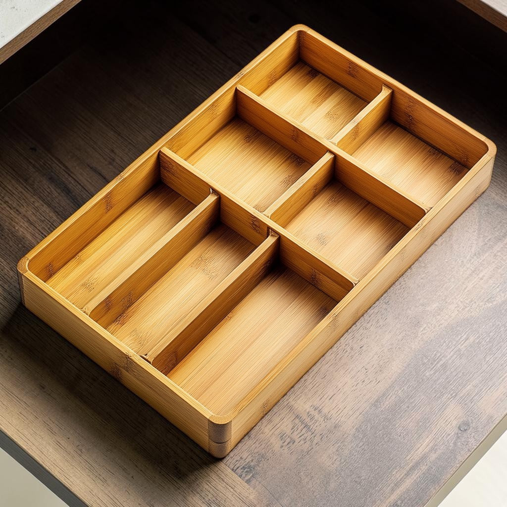 Huxly Bamboo Drawer Organizer for Utensils & Cutlery - Expandable Kitchen Drawer Tray - Natural Wood Storage - Large