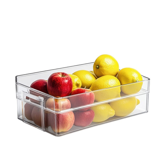 Huxly Refrigerator Organizer Bins - Clear Plastic Storage Box with Handles for Fridge & Pantry - Stackable - BPA Free - Set of 2
