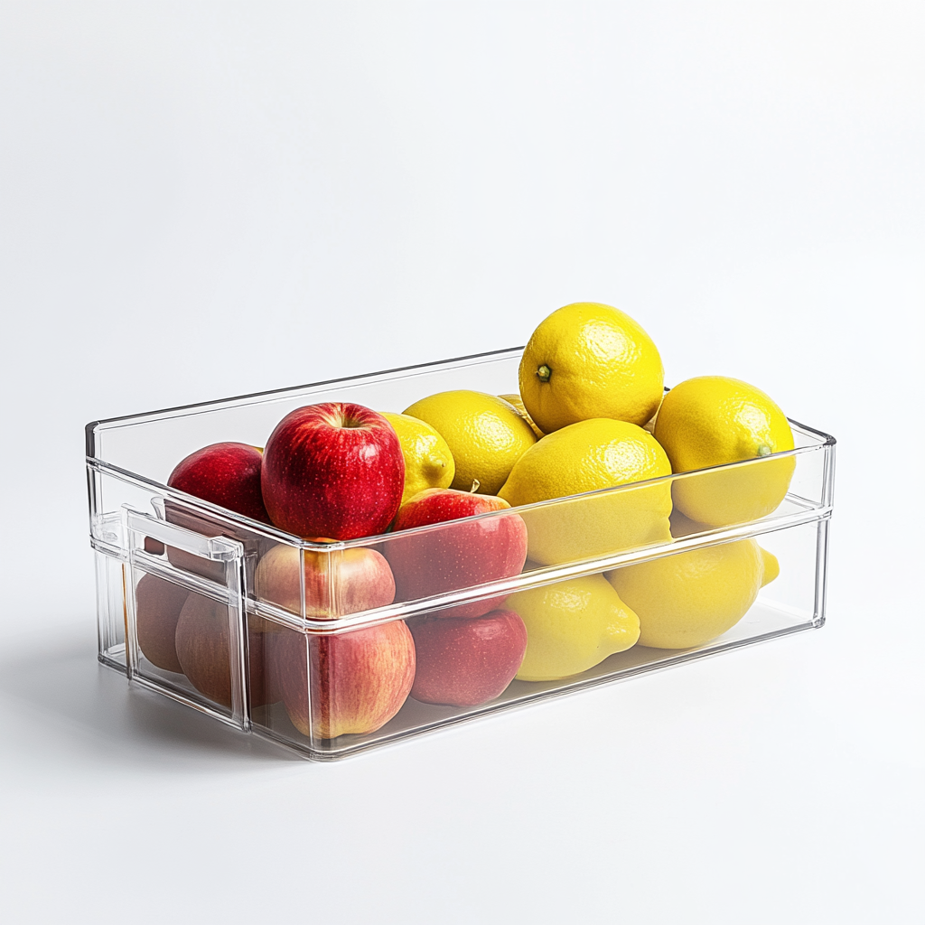 Huxly Refrigerator Organizer Bins - Clear Plastic Storage Box with Handles for Fridge & Pantry - Stackable - BPA Free - Set of 2