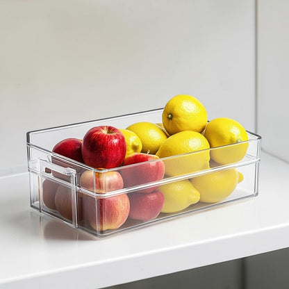 Huxly Refrigerator Organizer Bins - Clear Plastic Storage Box with Handles for Fridge & Pantry - Stackable - BPA Free - Set of 2